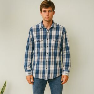 Lucky Brand Sz Large Plaid Snap Button Shirt